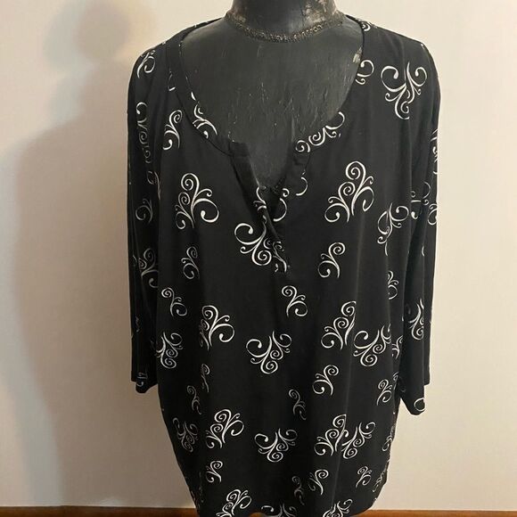 Chic Comfort Collection Black/White 3/4 sleeves tunic, size 2X - Picture 1 of 4